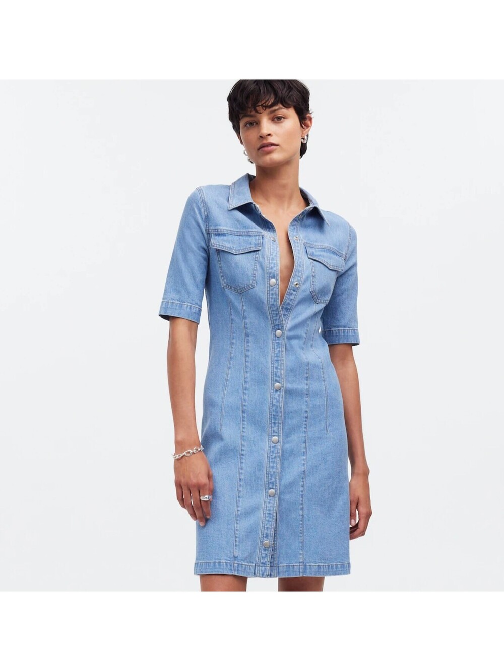 Madewell Denim Seamed Mini Shirt Dress Size 12